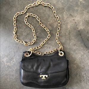 TORY BURCH BLACK WITH GOLD CHAIN CROSSBODY BAG